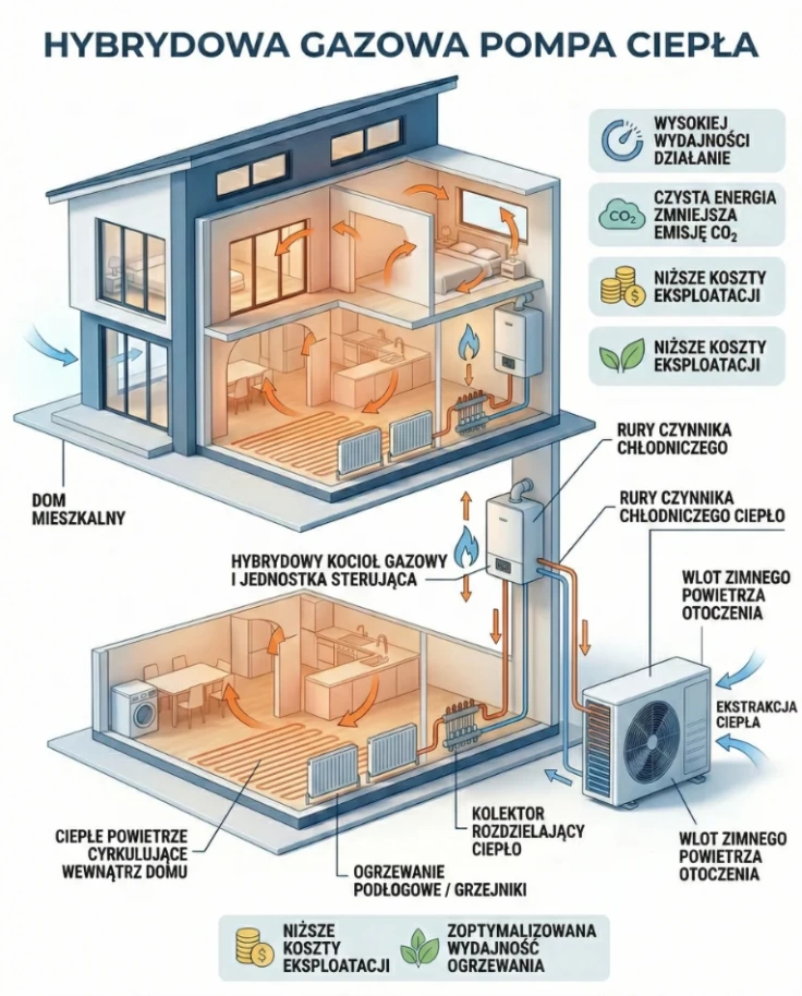 Nowoczesna gazowa pompa ciepła w instalacji hybrydowej